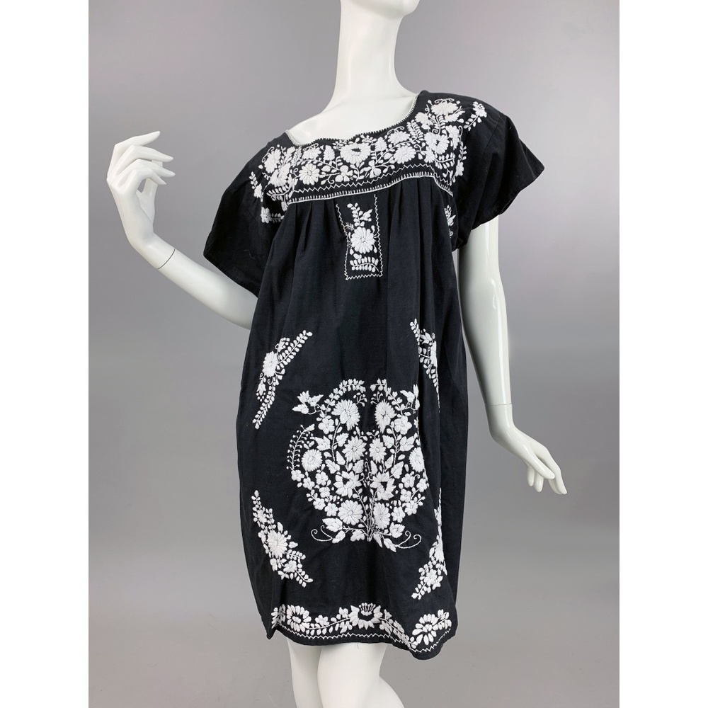 OS 2XL Vintage 70s Mexican Embroidered Mini Dress - Picture 3 of 8